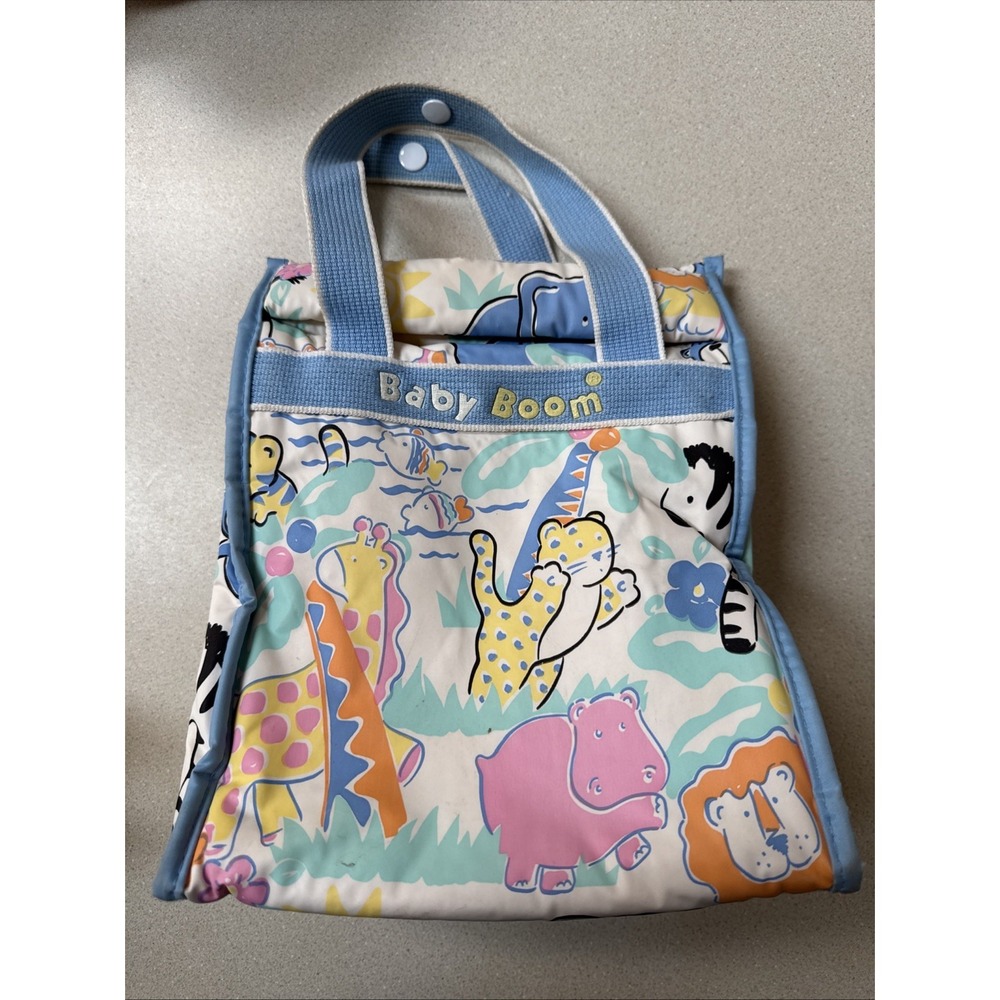 Vintage Baby Boom Diaper Bag Mini Tote Bag Blue Safari Animals 1990's